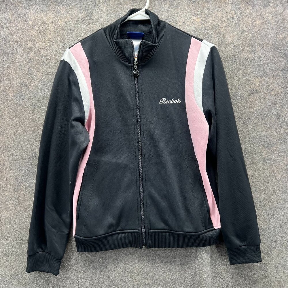 Vtg Reebok Tracksuit Women Medium Black Pink Full Zip Track Windbreaker 90s